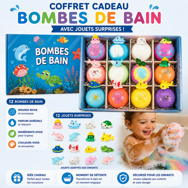 Coffret cadeau 12 bombes de bain animaux marins surprises pour enfant