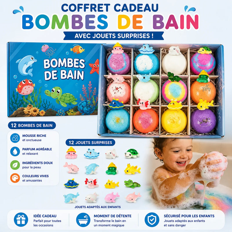 Coffret cadeau 12 bombes de bain animaux marins surprises pour enfant