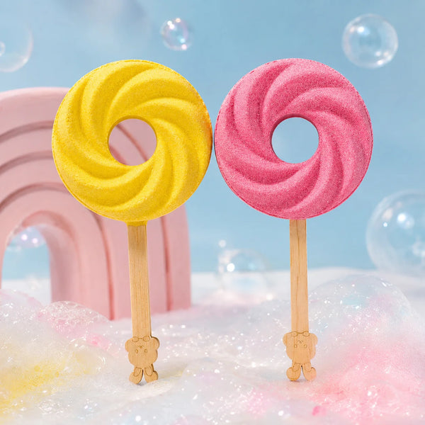 Bombes de bain en forme de sucette géante jaune et rose pour enfant